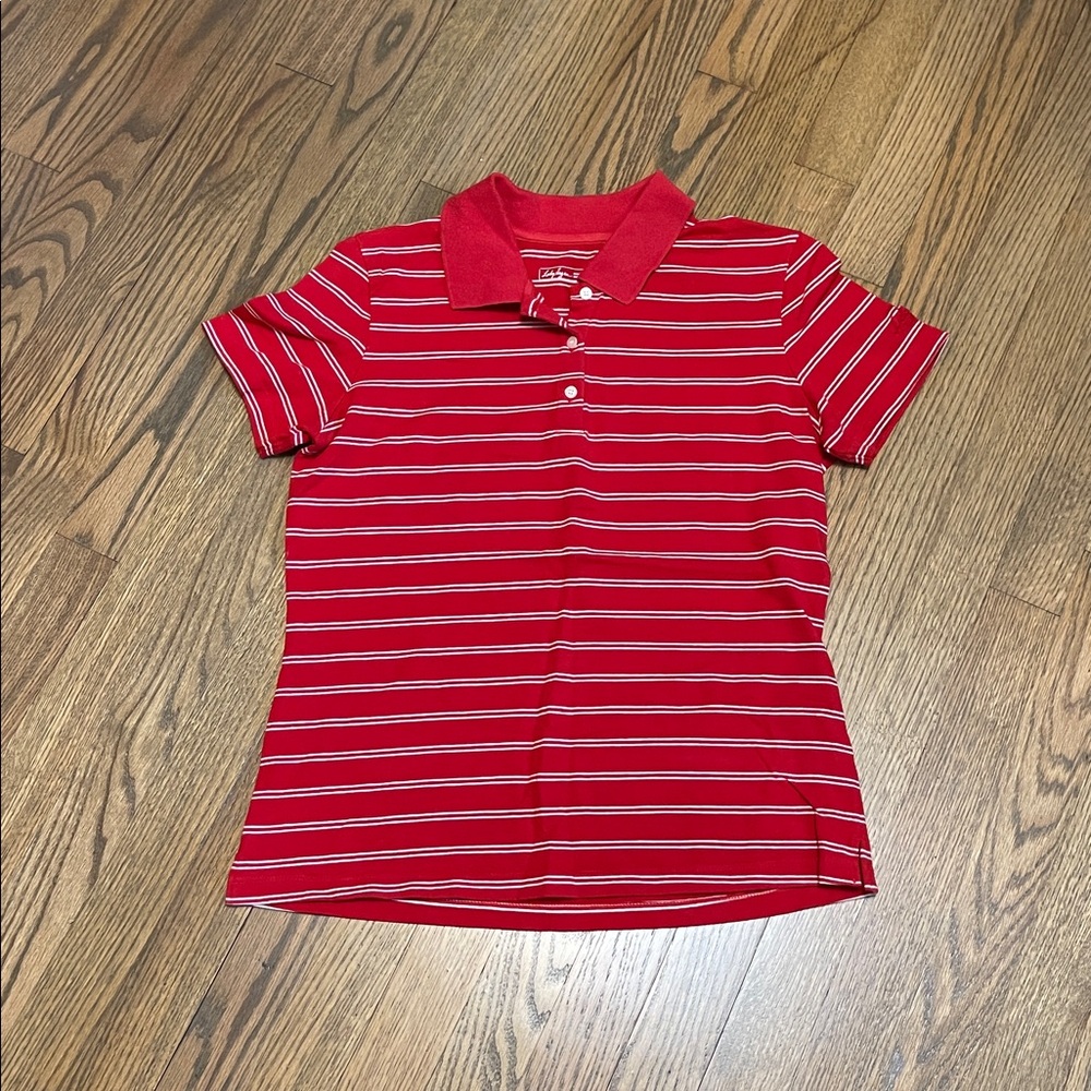 Lady Hagen Red and White Striped Polo